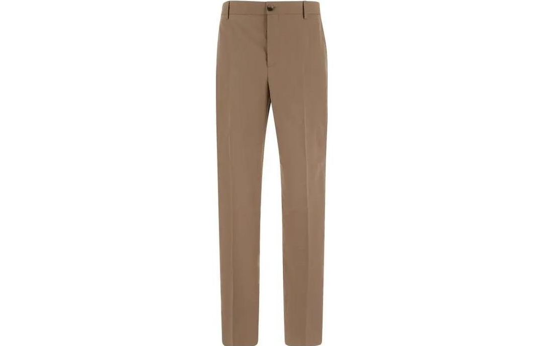 VERSACE FW22  Brown Solid Pleated Straight-Leg Casual Pants. 1006015-1A01816-1K880