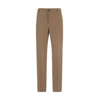 VERSACE FW22 Brown Solid Pleated Straight-Leg Casual Pants. 1006015-1A01816-1K880