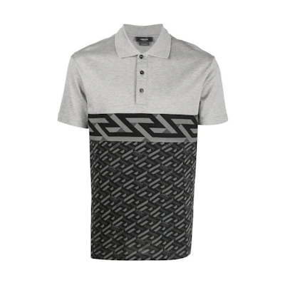 VERSACE FW22 Casual Polo Shirt Black Grey Short Sleeve Top 1006468-1A04466-5B050
