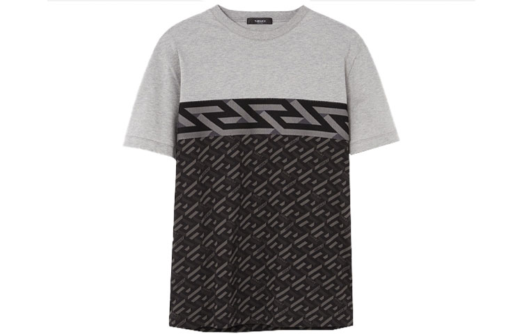 Versace FW22  Colorblock Graphic Print Crewneck T-Shirt Grey 1006439-1A04407-5B050