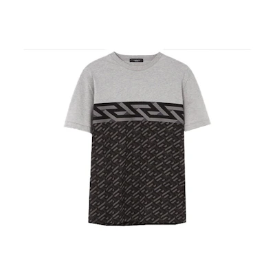 Versace FW22 Colorblock Graphic Print Crewneck T-Shirt Grey 1006439-1A04407-5B050