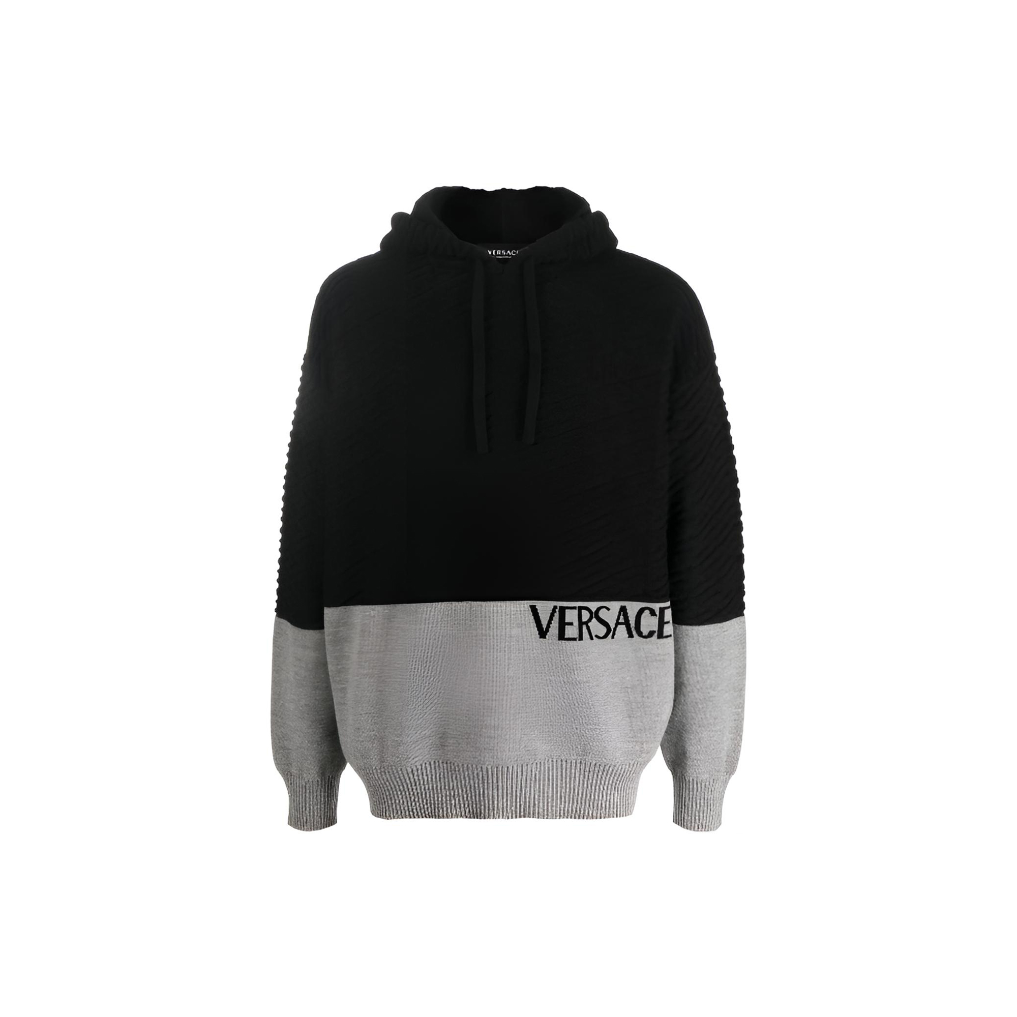 VERSACE FW22  Colorblock Logo Embroidered Knit Hoodie. 1005941-1A04073-2B050