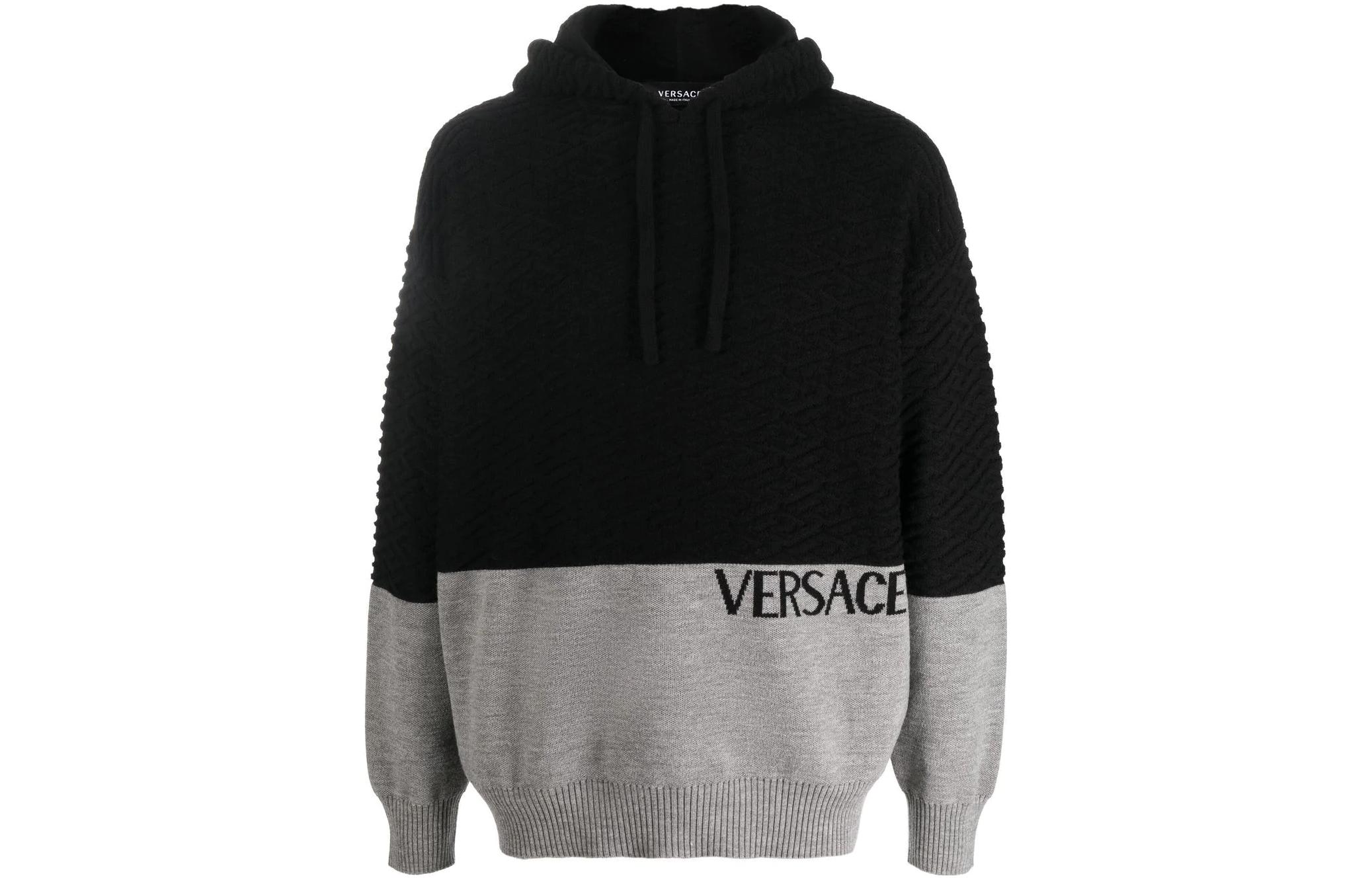 VERSACE FW22  Colorblock Logo Embroidered Knit Hoodie. 1005941-1A04073-2B050 圖 2