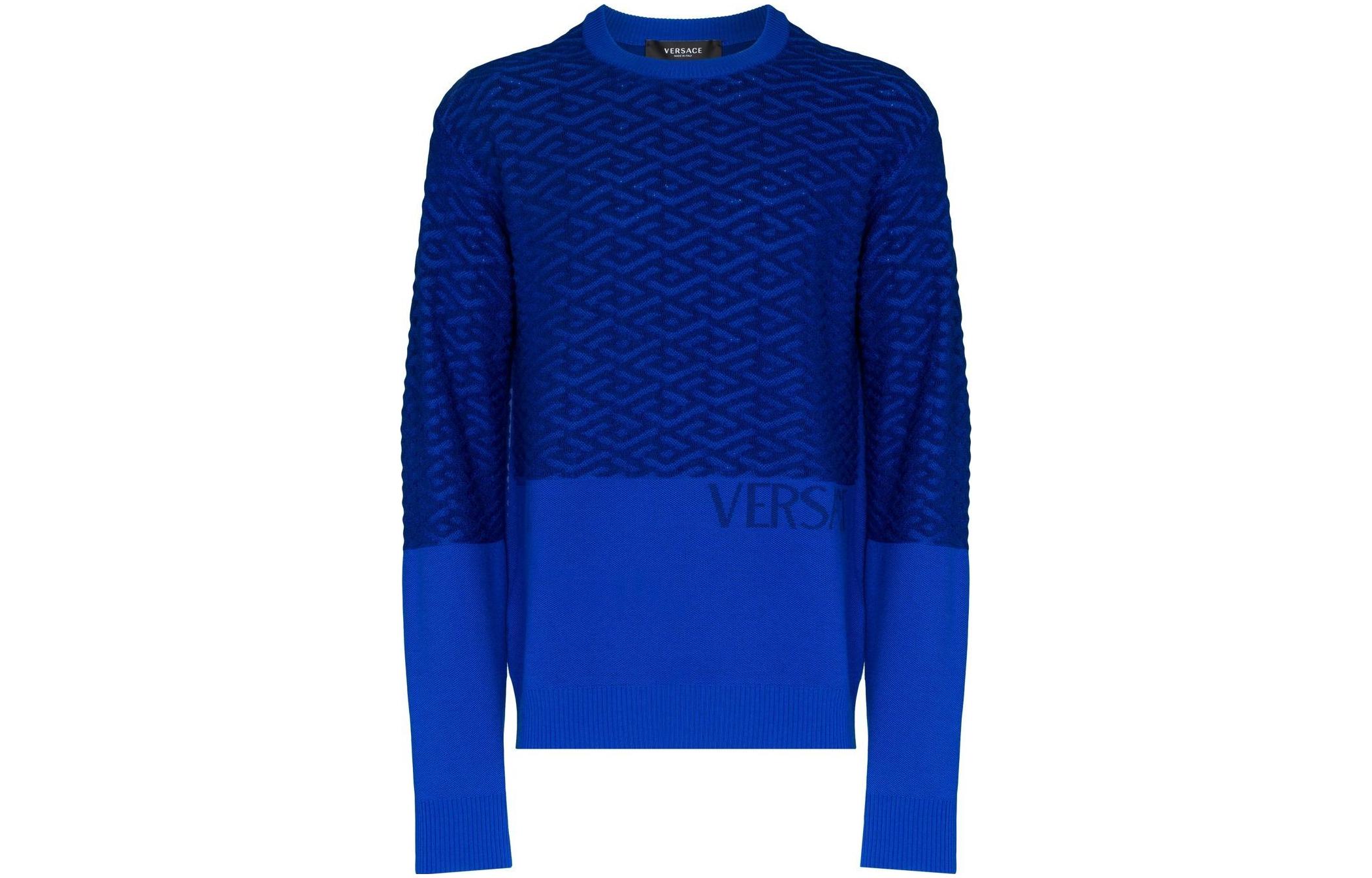 VERSACE FW22  Geometric Knit Wool Sweater Blue 1005942-1A04073-1UC30 圖 2