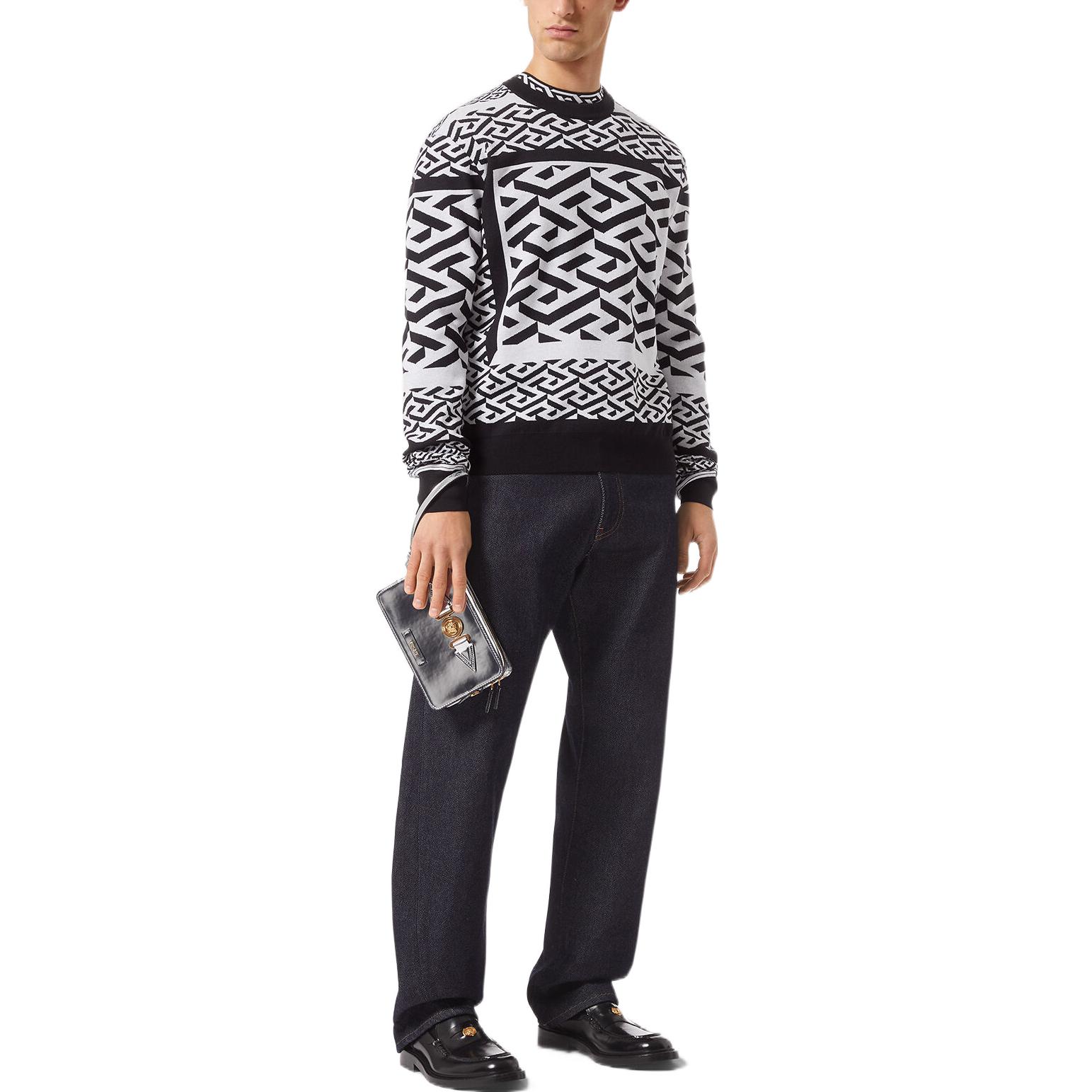 VERSACE FW22  Geometric Print Wool Pullover Sweater Black White 1006281-1A04271-2B020 圖 3