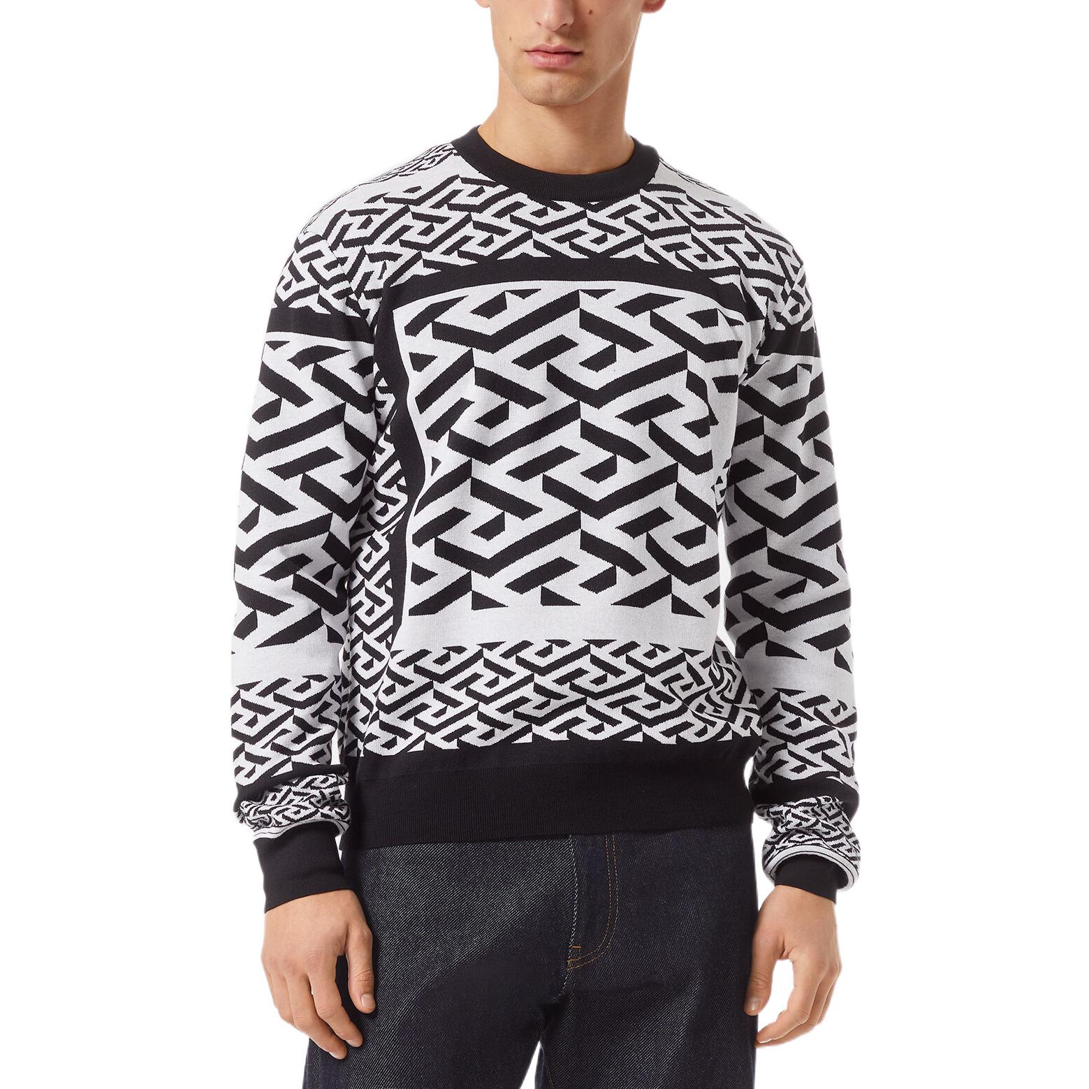 VERSACE FW22  Geometric Print Wool Pullover Sweater Black White 1006281-1A04271-2B020 圖 5