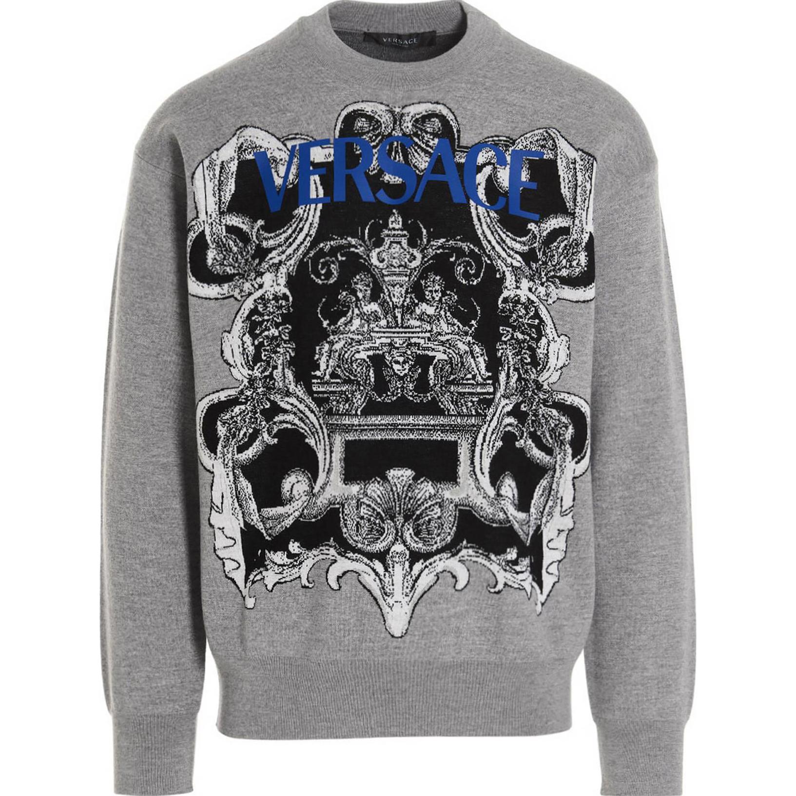 VERSACE FW22  Grey Crewneck Sweatshirt with Abstract Jacquard Design 1006101-1A04196-1E100