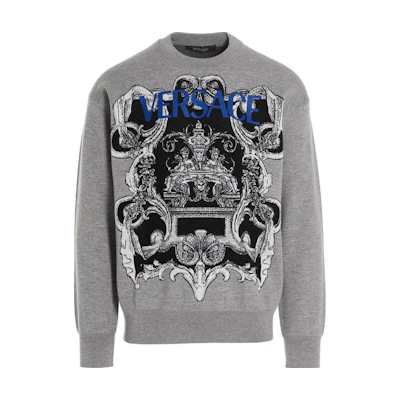 VERSACE FW22 Grey Crewneck Sweatshirt with Abstract Jacquard Design 1006101-1A04196-1E100