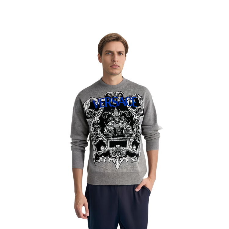 VERSACE FW22  Grey Crewneck Sweatshirt with Abstract Jacquard Design 1006101-1A04196-1E100 圖 4