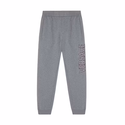 VERSACE FW22 Grey Letter Print Knit Joggers with Elastic Waist. 1004011-1A02880-1E090