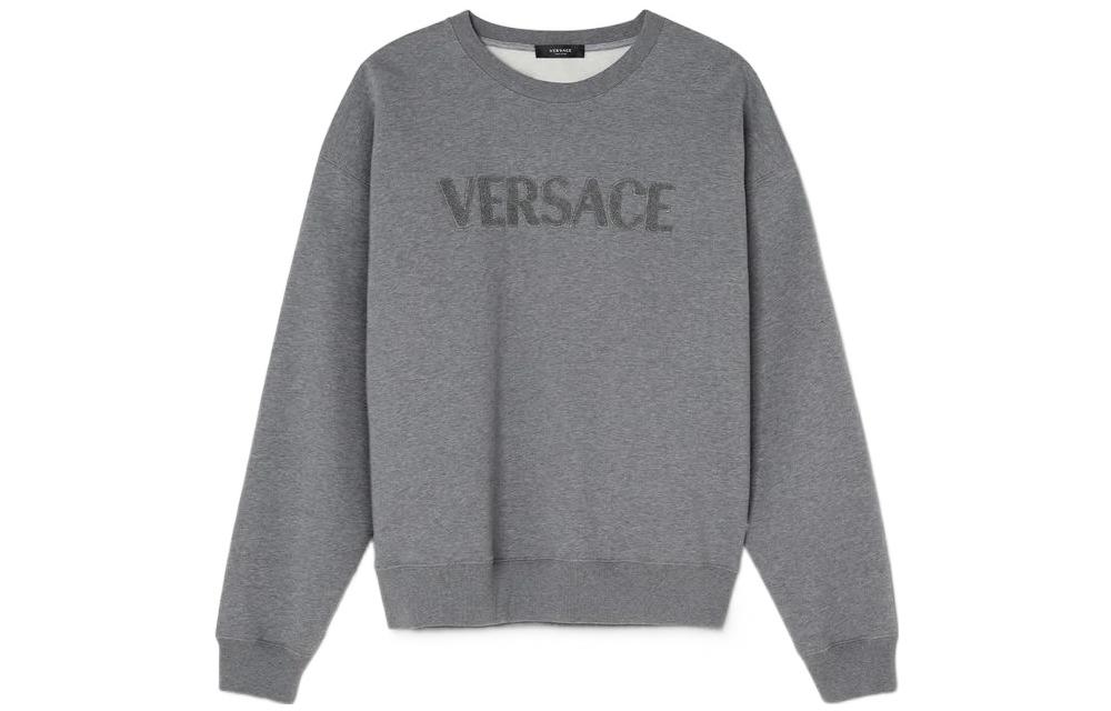 VERSACE FW22  Grey Logo Print Crewneck Pullover Sweatshirt. 1006502-1A04511-1E100