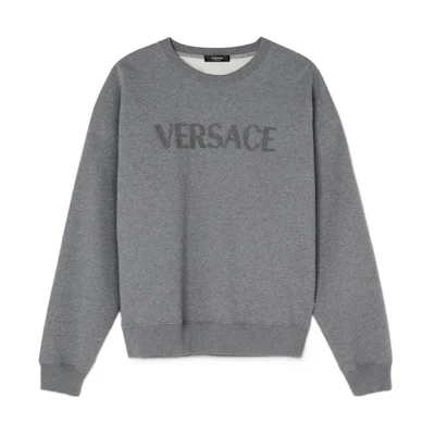 VERSACE FW22 Grey Logo Print Crewneck Pullover Sweatshirt. 1006502-1A04511-1E100