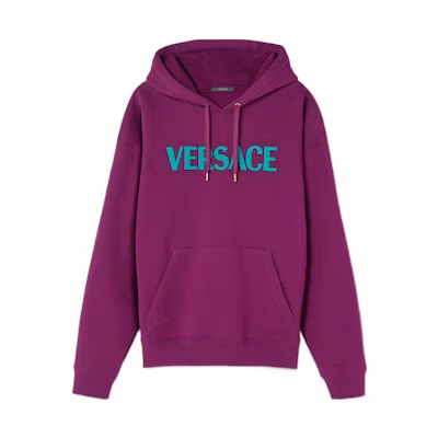 VERSACE FW22 Hoodie Purple Red with Letter Logo Print. 1006975-1A04511-1LA50