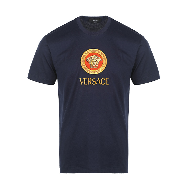 VERSACE FW22  Navy Blue Logo Embroidery Crew Neck T-Shirt. 1008469-1A06059-1UE40 圖 2