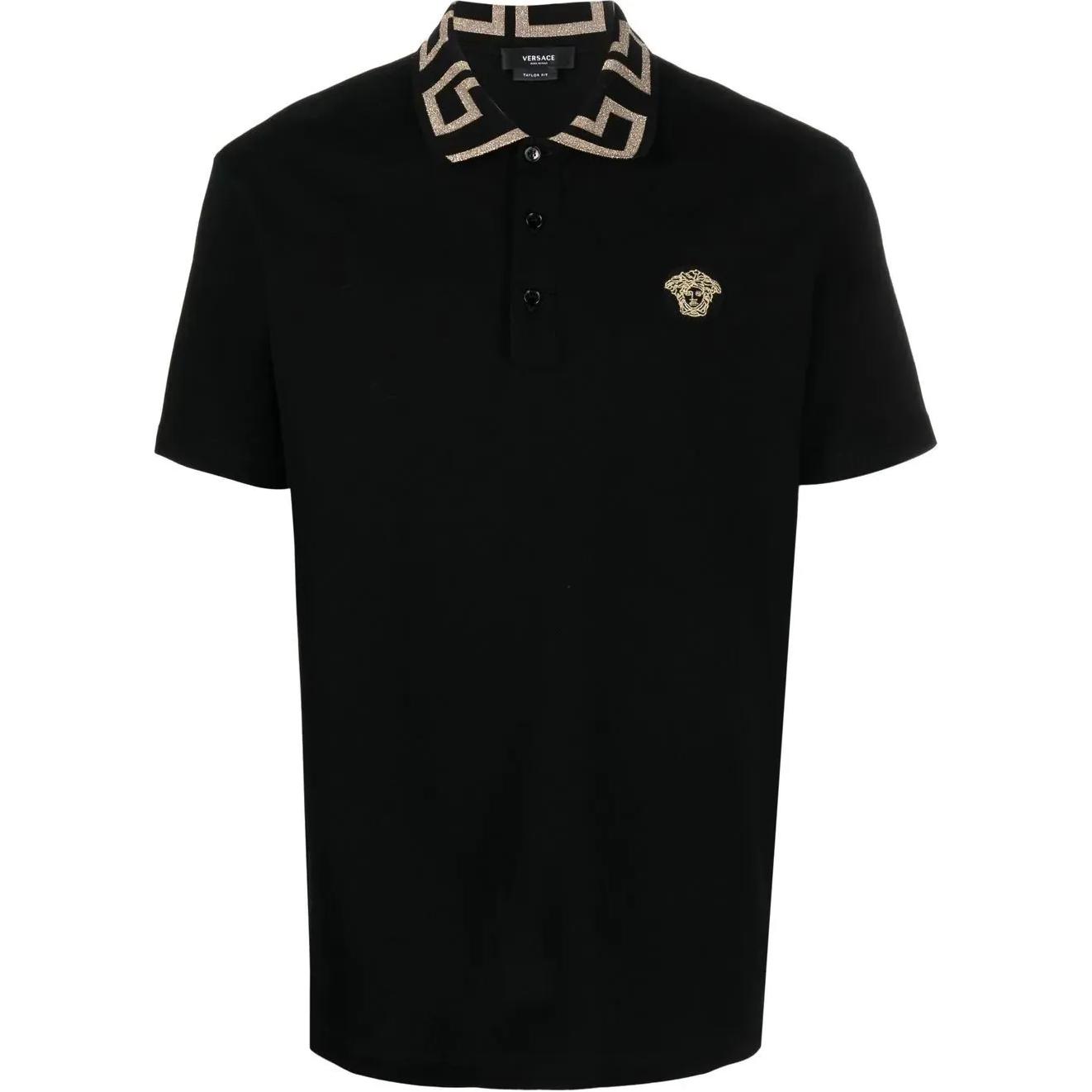 VERSACE FW22  Printed Button Short Sleeve Polo Shirt Black A87402-1A04866-1B000