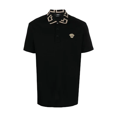 VERSACE FW22 Printed Button Short Sleeve Polo Shirt Black A87402-1A04866-1B000