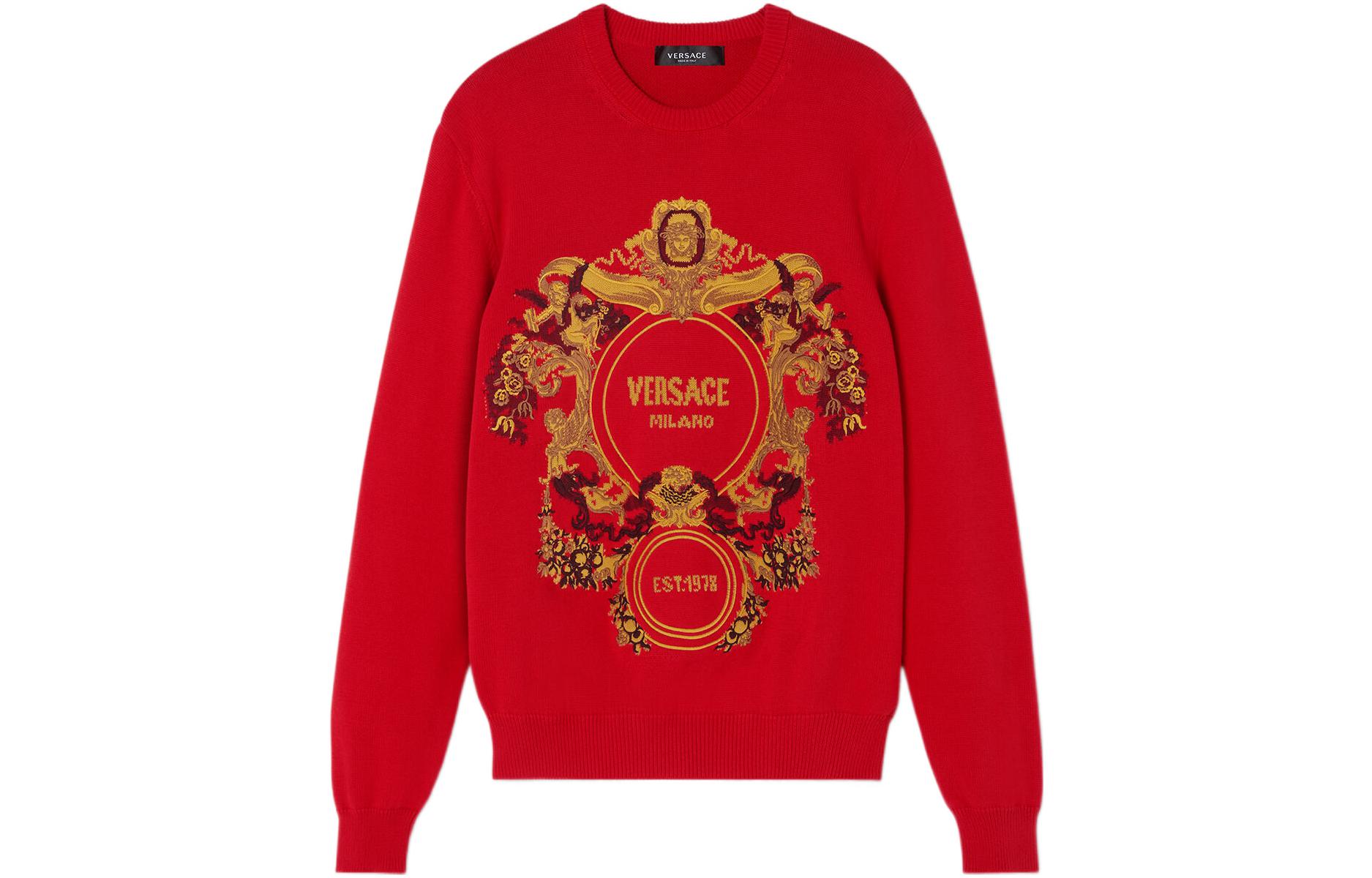 VERSACE FW22  Red Pattern Jacquard Embroidered Knit Sweater Long Sleeve 1007982-1A05696-1R780 圖 2
