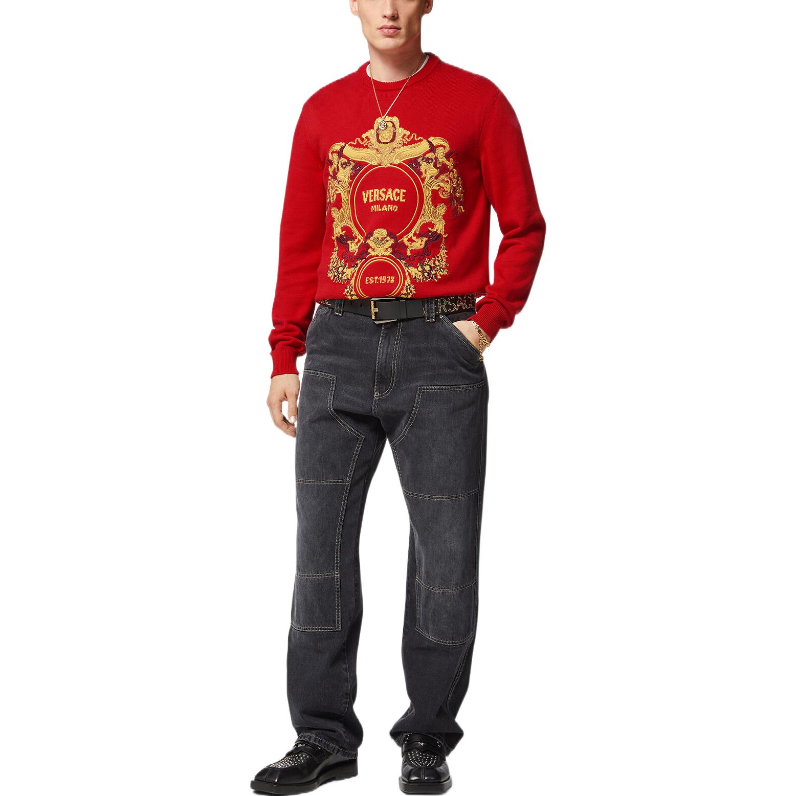 VERSACE FW22  Red Pattern Jacquard Embroidered Knit Sweater Long Sleeve 1007982-1A05696-1R780 圖 3