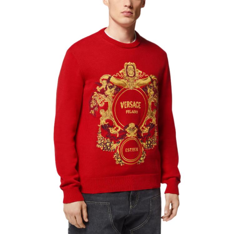 VERSACE FW22  Red Pattern Jacquard Embroidered Knit Sweater Long Sleeve 1007982-1A05696-1R780 圖 5