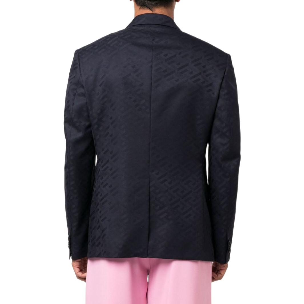 Shop 베르사체 FW22 싱글 브레스티드 솔리드 블루 블레이저. 1006009-1A04315-1U610