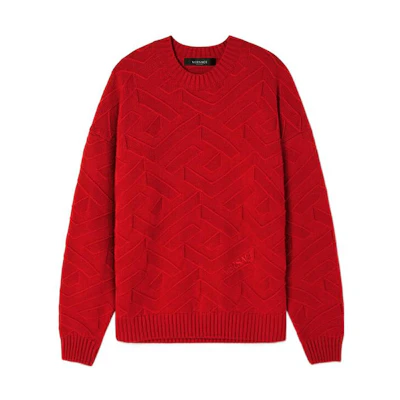 VERSACE FW22 Solid Color Knit Crewneck Sweater - Red 1008473-1A05523-1R780