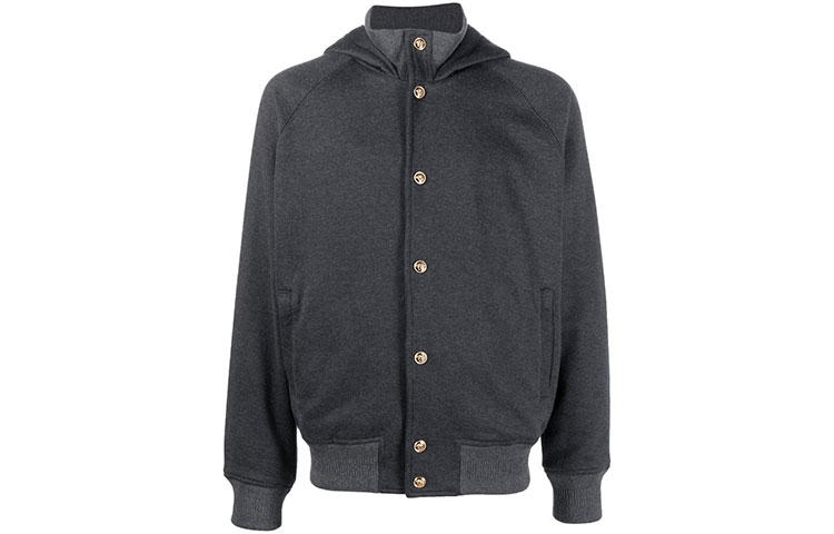 Versace FW22  Solid Color Single-Breasted Hooded Jacket Grey 1006492-1A04502-1E210