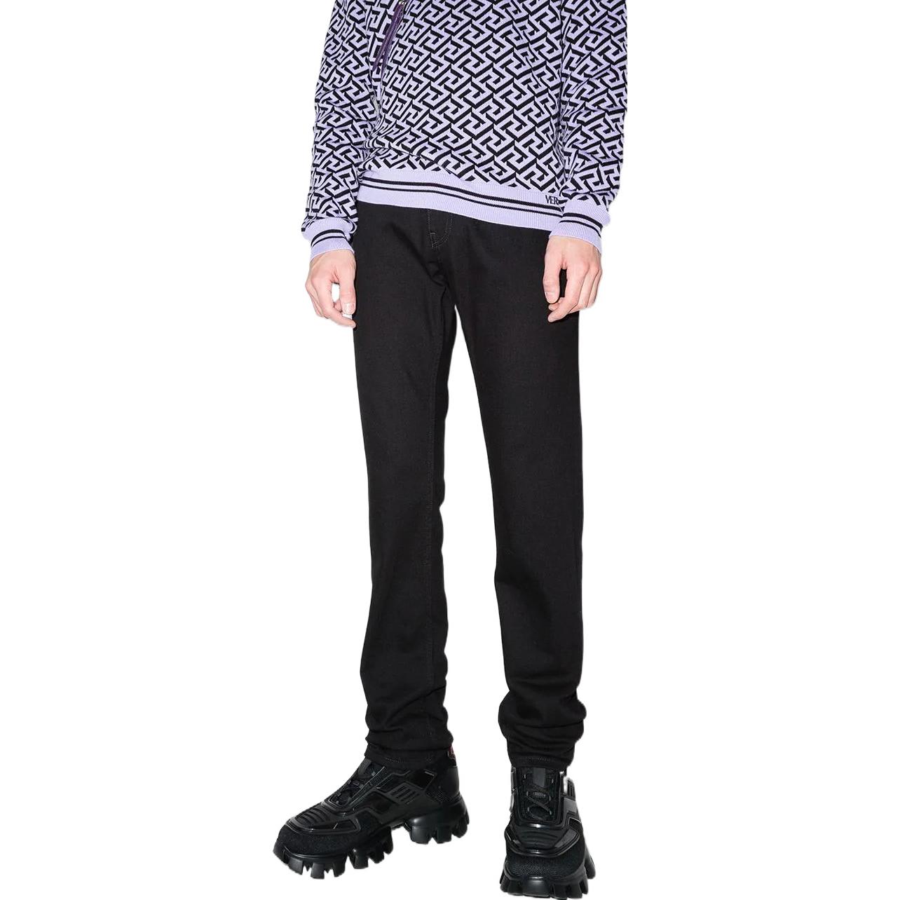 Shop VERSACE FW22 Jeans Hitam Straight-Leg Medusa A86452-1A03069-1D040