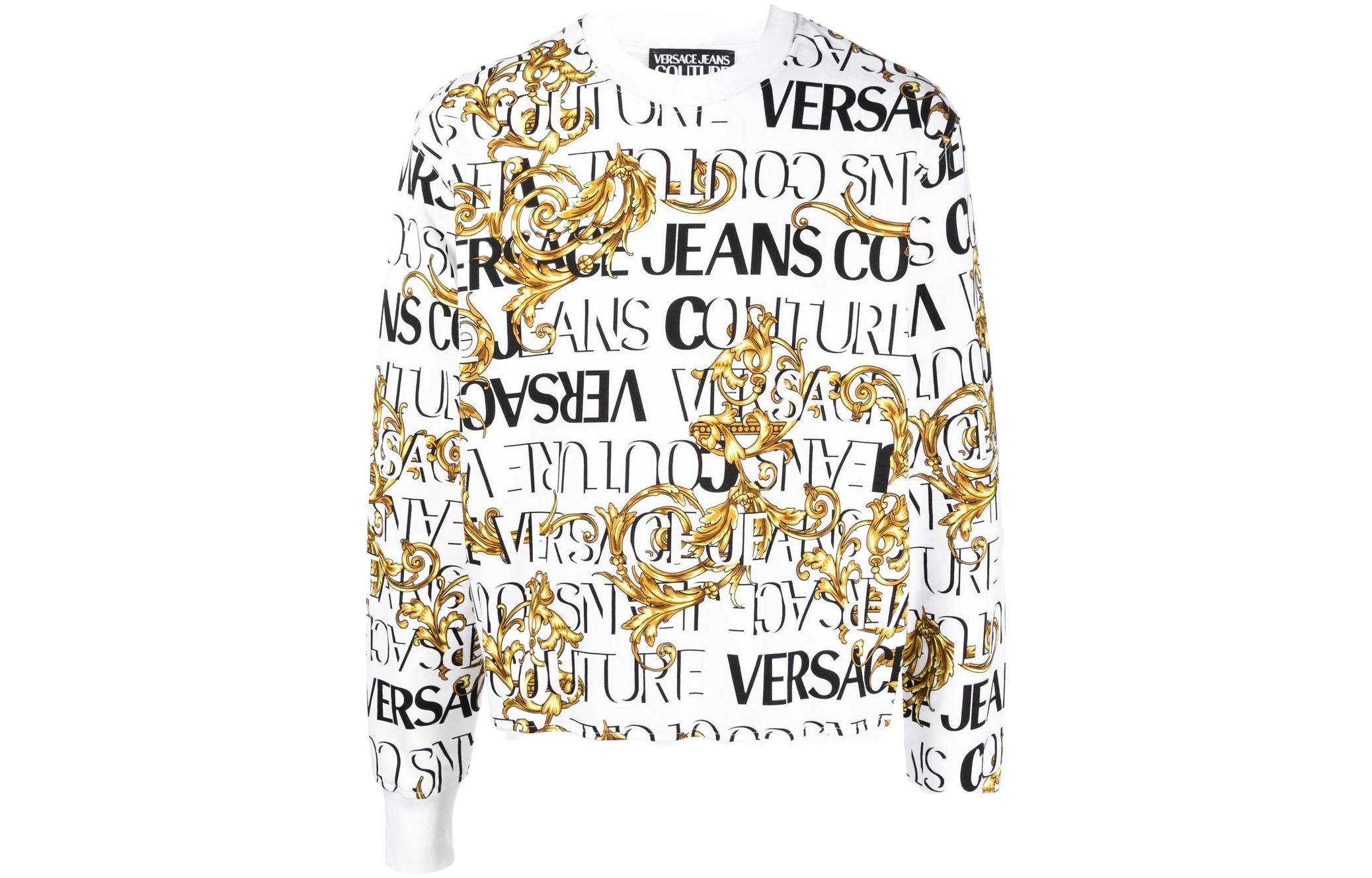Versace FW22 All-Over Logo Pullover Sweatshirt White 73GAI3R0-FS041-G03