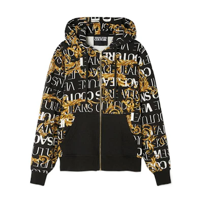Versace FW22 Allover Logo Zip-Up Hoodie Jacket Black E73GAI3Z0-EFS041-EG89