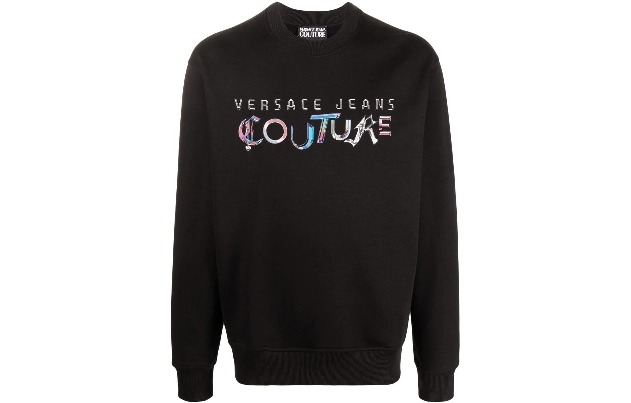 VERSACE FW22 Asymmetric Logo Print Relaxed Fit Long Sleeve Sweatshirt Black Men 73GAIF05CF00F22-899 圖 2