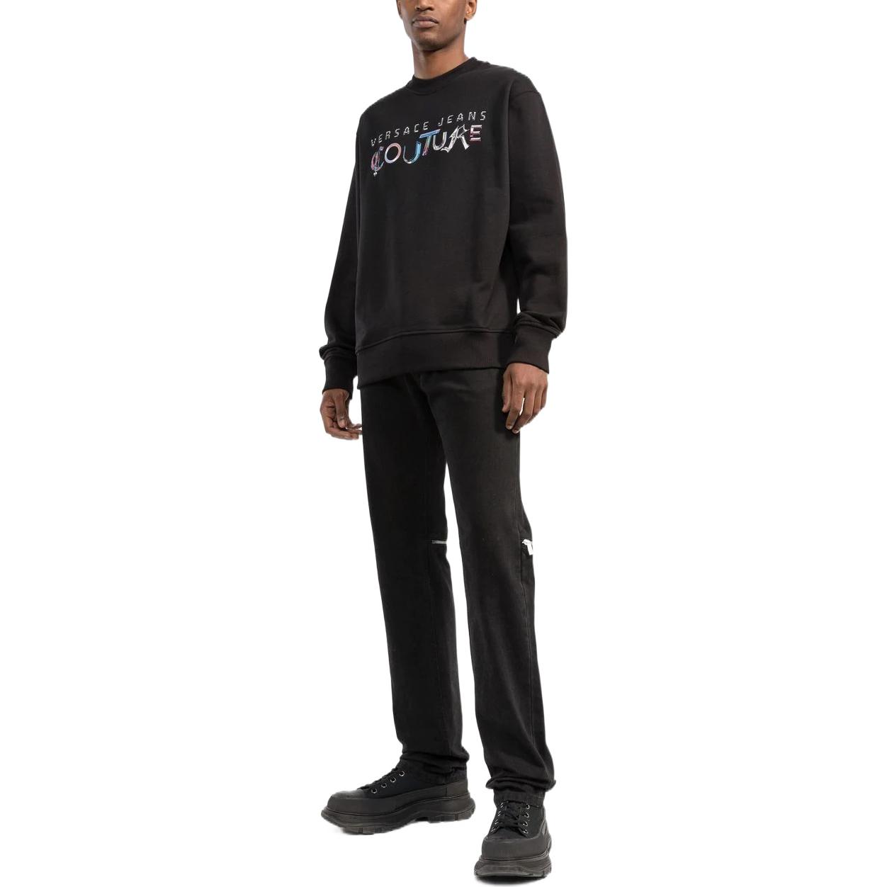 VERSACE FW22 Asymmetric Logo Print Relaxed Fit Long Sleeve Sweatshirt Black Men 73GAIF05CF00F22-899 圖 3