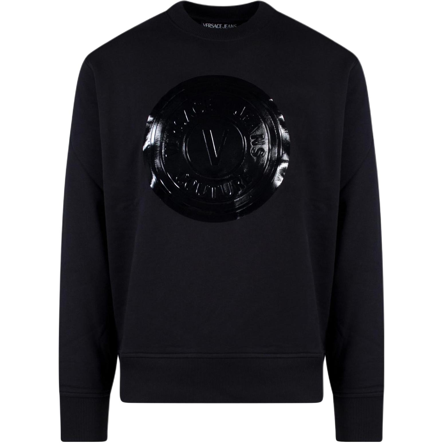 Versace FW22 Black Crewneck Long Sleeve Sweatshirt with Logo for Men 73GAIP-03CF01-P899