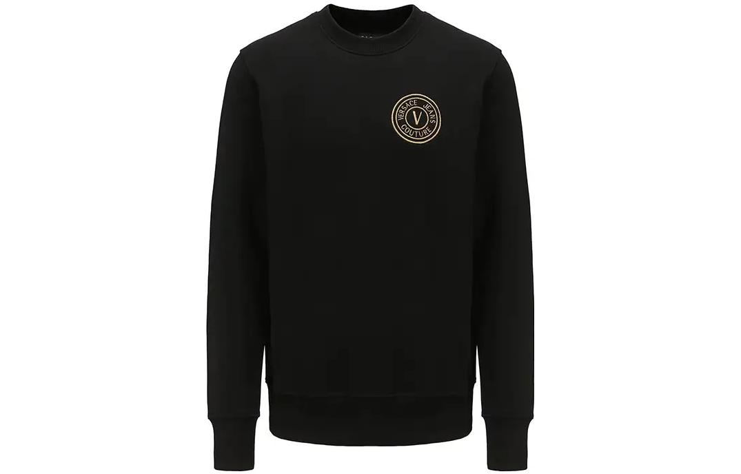 Versace FW22 Black Crewneck Sweatshirt with Logo Embroidery 73GAIT07-CF00T-G89