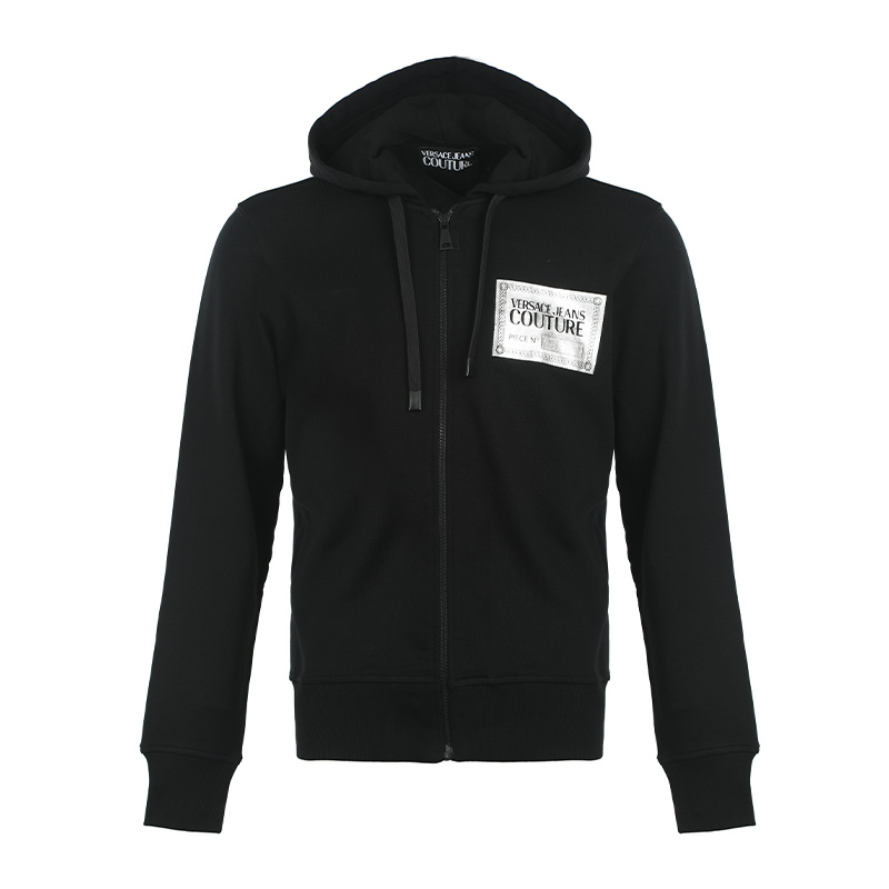 Versace FW22 Black Logo Patch Zip Hoodie 73GAIG0-2CF00-GS89