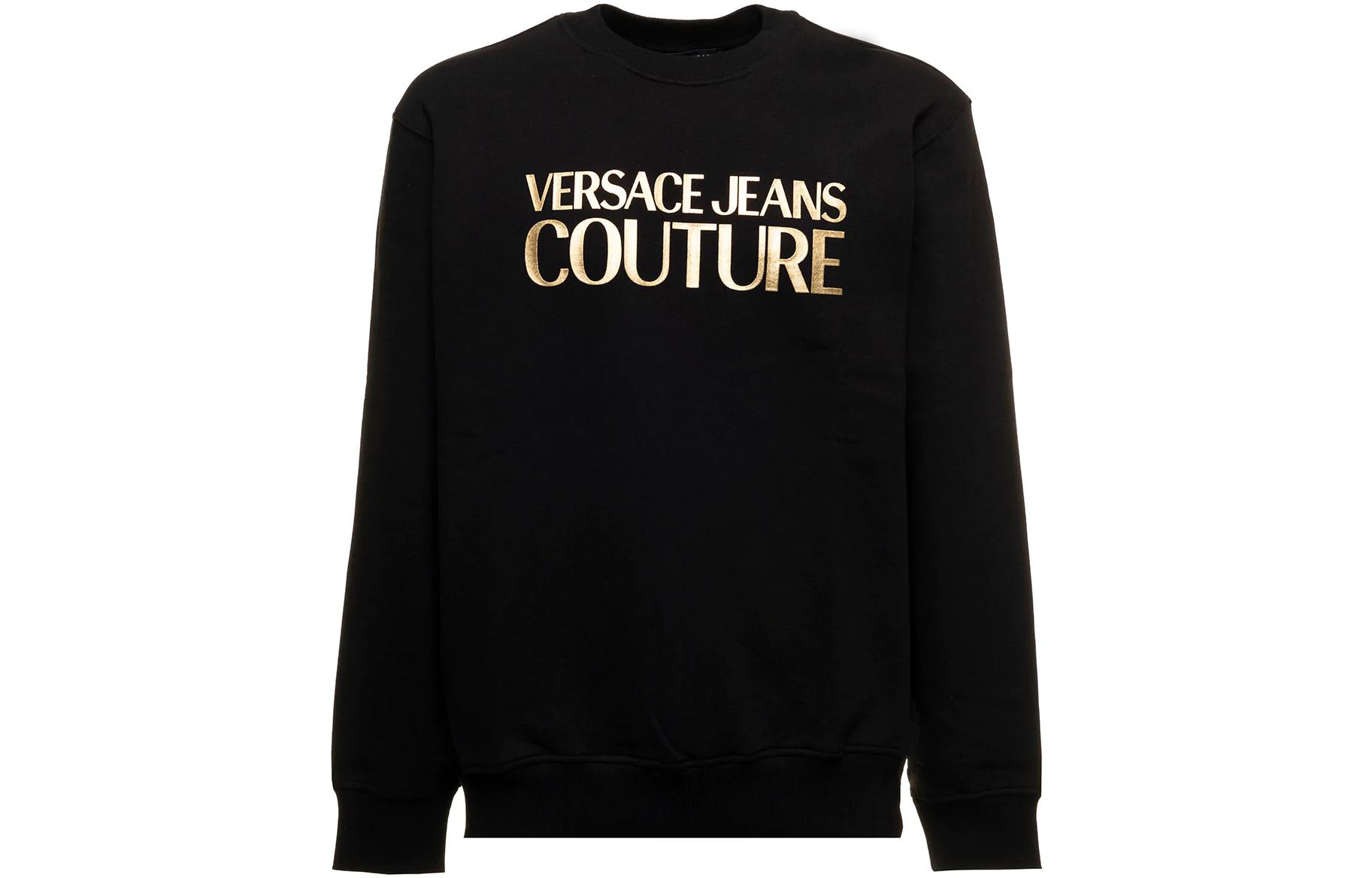 Versace FW22 Black Logo Print Oversized Crewneck Sweatshirt 73GAIT01-CF00T-G89