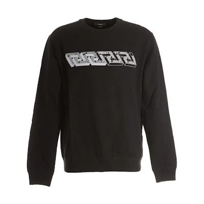 Versace FW22 Black Logo Print Pullover Sweatshirt 1006478-1A04488-1B000