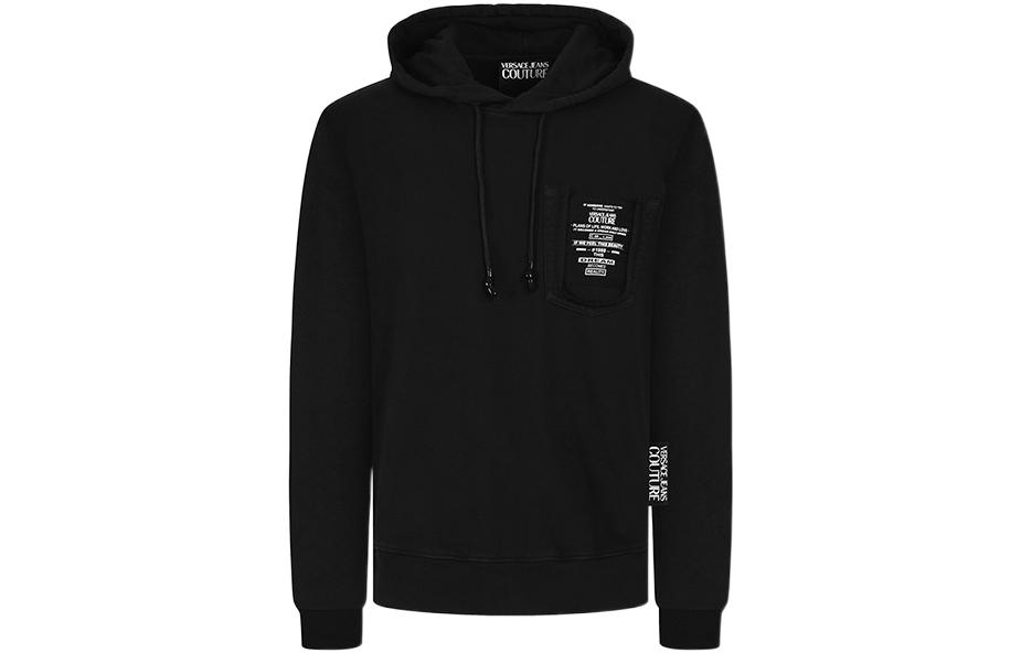 Versace FW22 Black Printed Logo Pullover Hoodie B7GVB7F8-HRT33-899