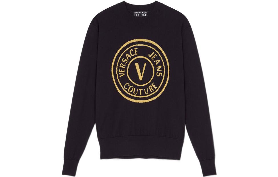 Versace FW22 Black Wool Crewneck Logo Sweatshirt E73GAFM03-ECM01A-EK42