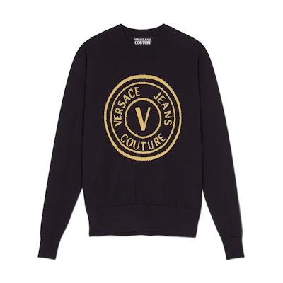 Versace FW22 Black Wool Crewneck Logo Sweatshirt E73GAFM03-ECM01A-EK42
