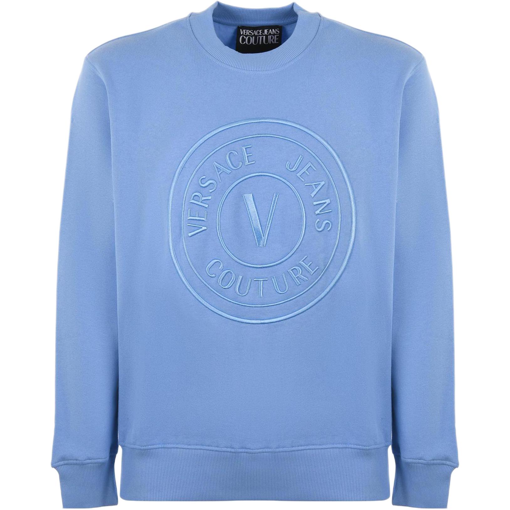 Versace FW22 Blue Pullover Sweatshirt with Embroidered Logo 73GAIT09-CF00T-234
