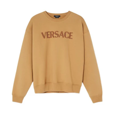 Versace FW22 Brown Logo Embroidered Crewneck Pullover Sweatshirt 1006502-1A04511-1N700