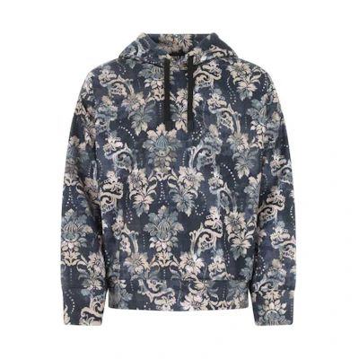 Versace FW22 Floral Print Pullover Hoodie Blue - 73GAI3C0-FS044-259