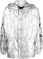 Versace FW22 Glossy Single-Breasted Hooded Jacket for Men 1006018-1A04457-5E110 Versace FW22 Glossy Single-Breasted Hooded Jacket for Men 1006018-1A04457-5E110