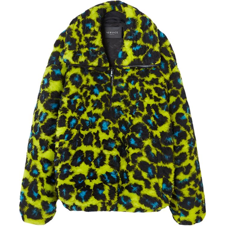 Versace FW22 Leopard Print Colorblock Jacket Green 1006207-1A04844-2Y000