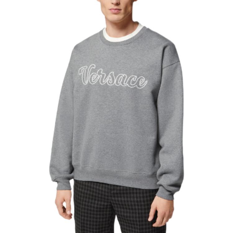 VERSACE FW22 Letter Logo Embroidered Crewneck Sweatshirt Men’s Grey. 1008658-1A06210-1E100 圖 5
