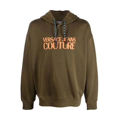 Versace FW22 Letter Logo Print Drawstring Hoodie Green 73GAIT04-CF00T-107
