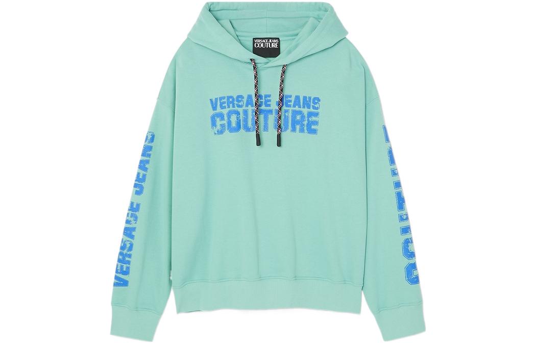 Versace FW22 Letter Print Drawstring Cotton Hoodie Green E73GAI3C8-EF0002