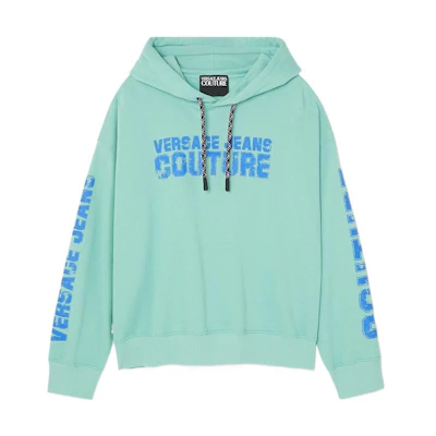 Versace FW22 Letter Print Drawstring Cotton Hoodie Green E73GAI3C8-EF0002