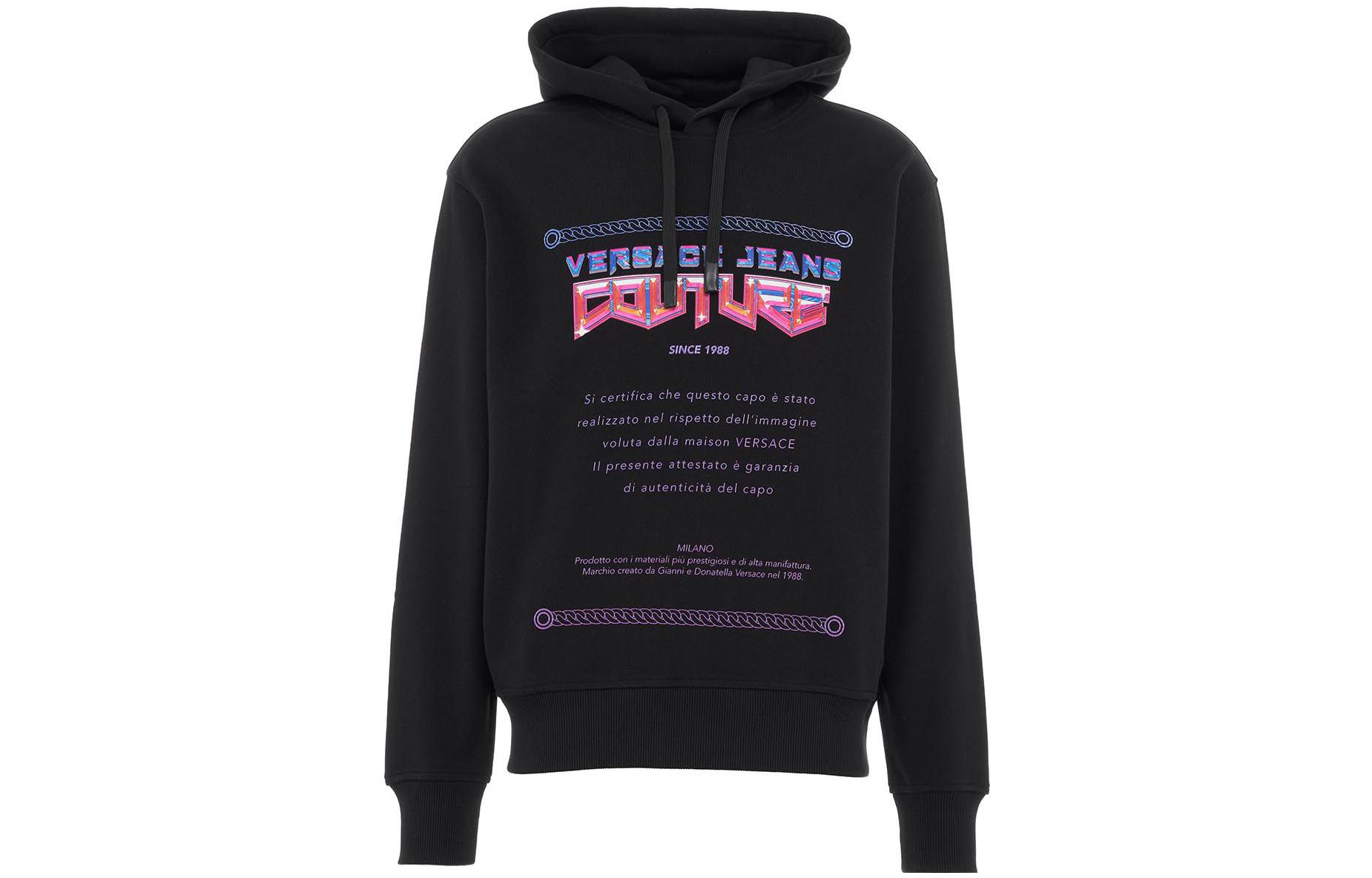 Versace FW22 Letter Print Pullover Hoodie Black Mens 73GAIP05C-F00P2-2899