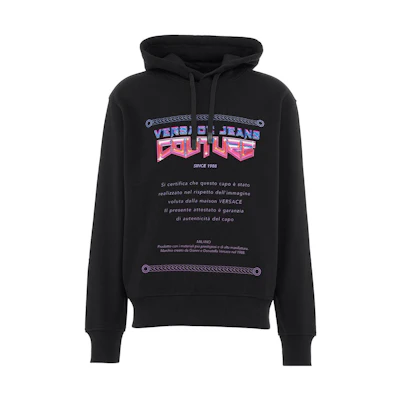 Versace FW22 Letter Print Pullover Hoodie Black Mens 73GAIP05C-F00P2-2899